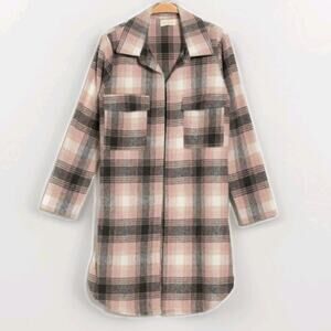 Melloday Mellóday Soft Pink Black Flannel Jacket Shacket Coat Plus Size 2X 2XL